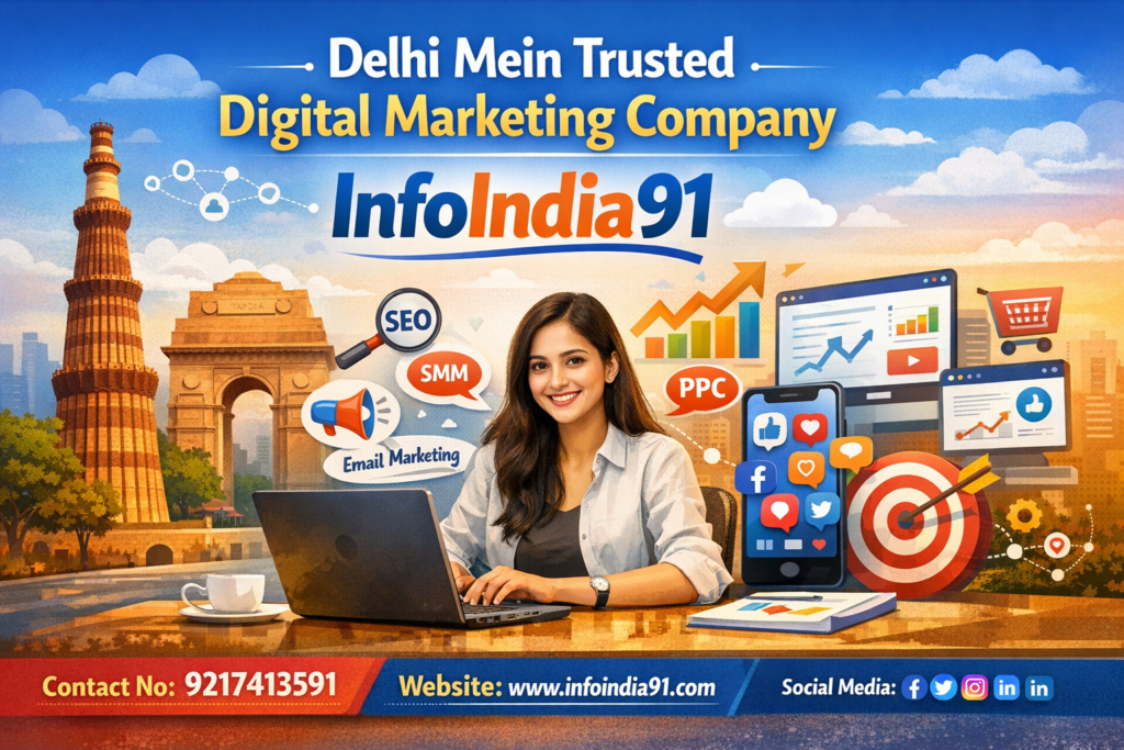 Delhi mein trusted digital marketing company InfoIndia91 providing SEO, SMM, PPC and online marketing services