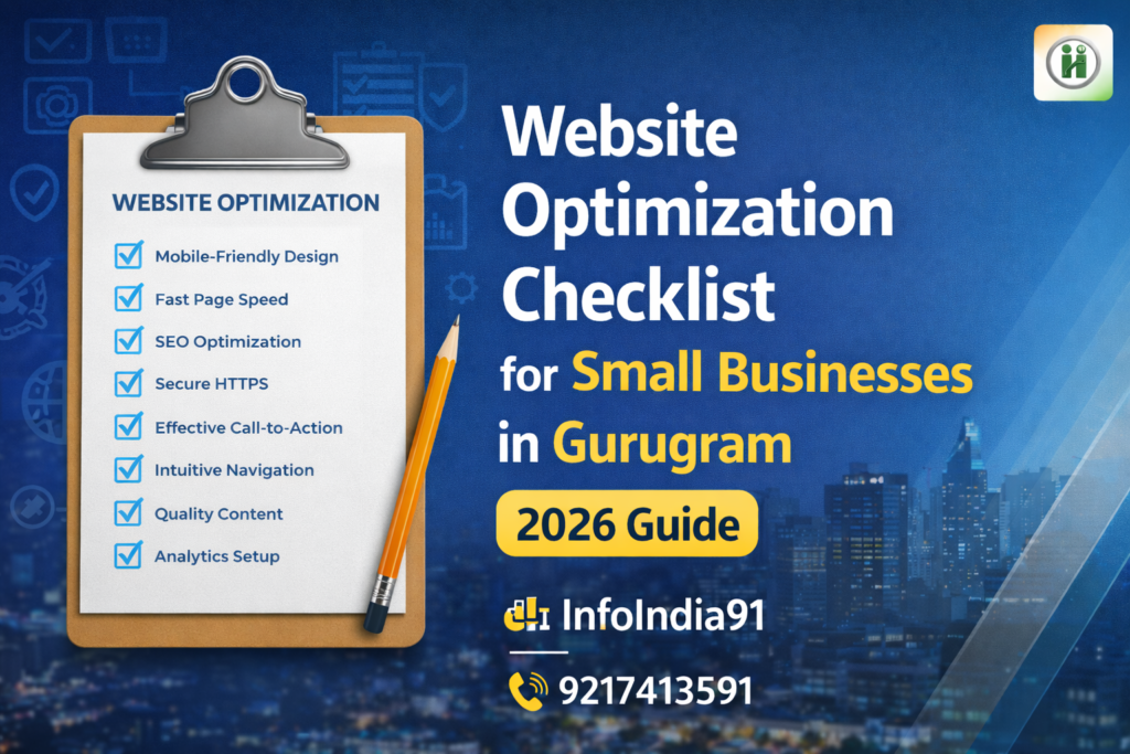 Website optimization checklist for small businesses in Gurugram 2026 guide by InfoIndia91 digital marketing agency in Gurgaon