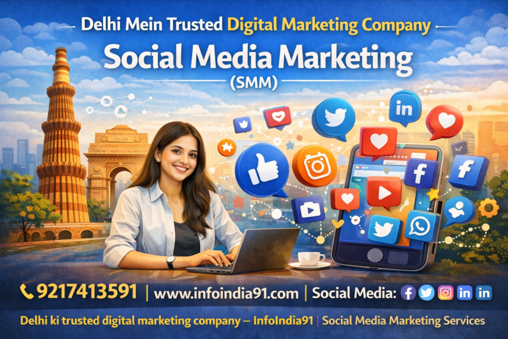 Social media marketing services in Delhi by InfoIndia91 trusted SMM company with contact number 9217413591