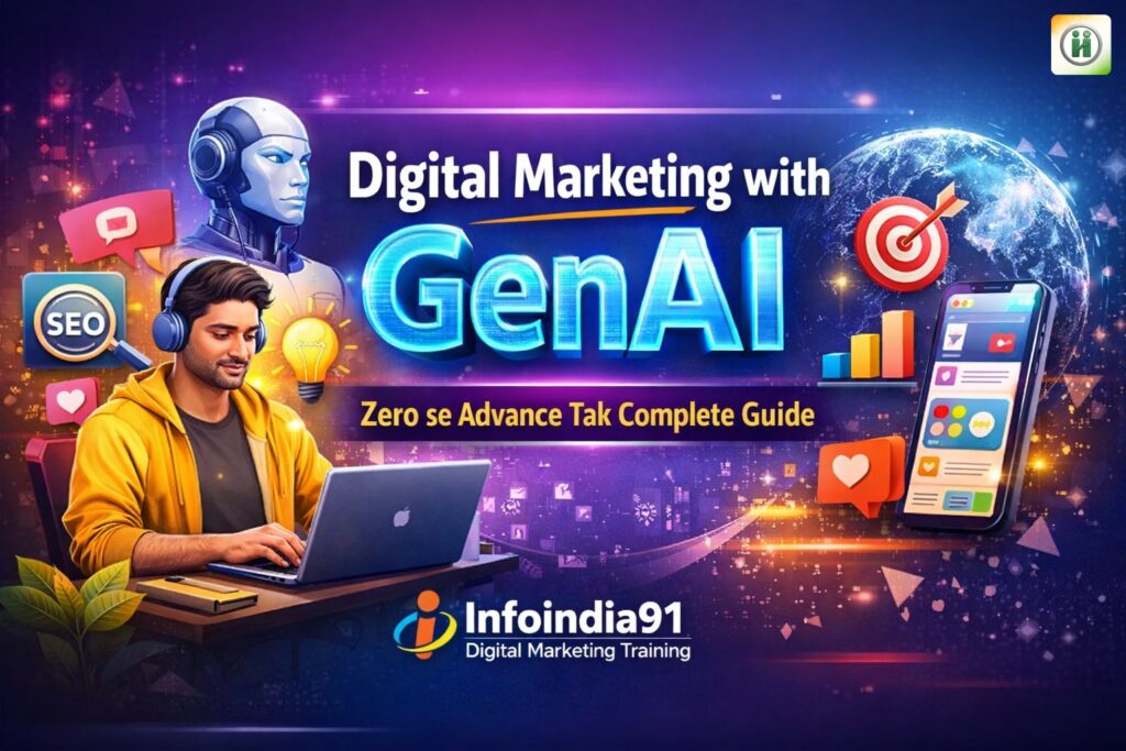Digital Marketing with GenAI course thumbnail – Zero se Advance AI-based Digital Marketing Training by Infoindia91