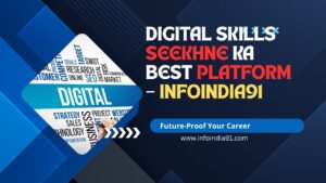 Digital skills learning concept with student face and creative abstract effect representing online education and growth infoindia91.com